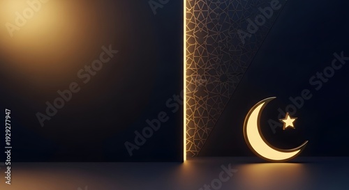 Luxury Ramadan Kareem Crescent Moon Golden Light Islamic Background