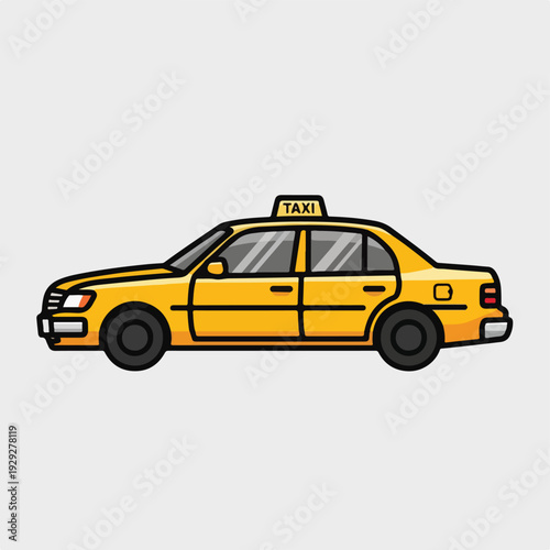 A yellow taxicab with "TAXI" sign on its roof