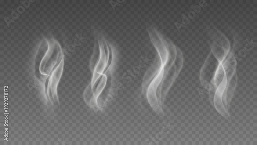 Smoke isolated on transparent background. Vector fog, vapor set.	