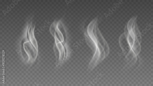 Smoke isolated on transparent background. Vector fog, vapor set.	