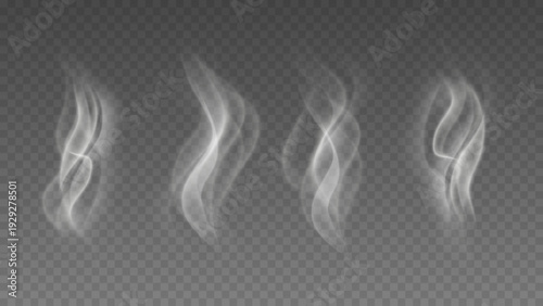 Smoke isolated on transparent background. Vector fog, vapor set.	