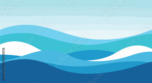 Abstract ocean illustration, blue waves with a light sky backdrop