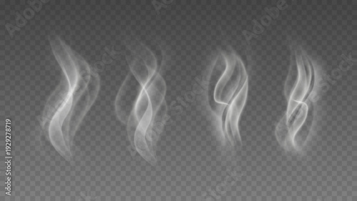 Smoke isolated on transparent background. Vector fog, vapor set.	