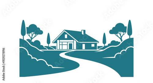 Simple House Illustration with Trees and Pathway.