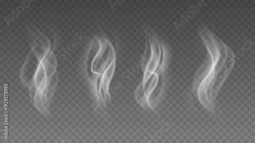 Smoke isolated on transparent background. Vector fog, vapor set.	