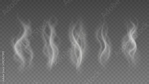Smoke isolated on transparent background. Vector fog, vapor set.	