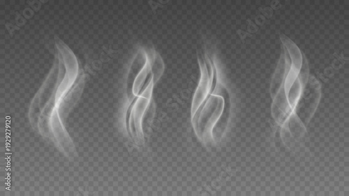 Smoke isolated on transparent background. Vector fog, vapor set.	