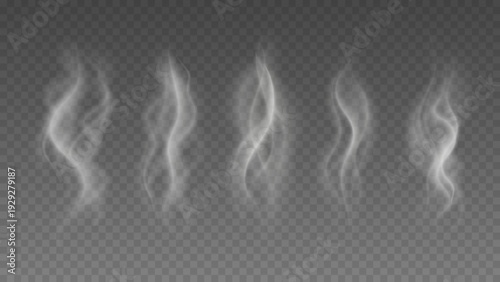 Smoke isolated on transparent background. Vector fog, vapor set.	