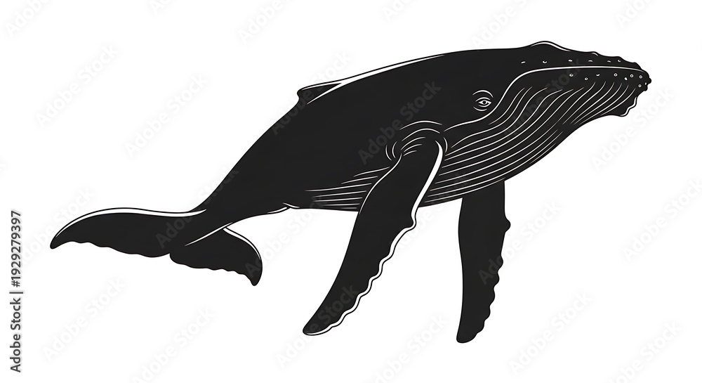 Fototapeta premium Black silhouette of a whale swimming.