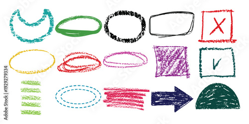 Hand drawn text box picture frames set, rough grunge textured straight line. Doodle style outline text boxes with grunge texture. Vector illustration. Chalk Scribble Rectangle Highlight Collection.