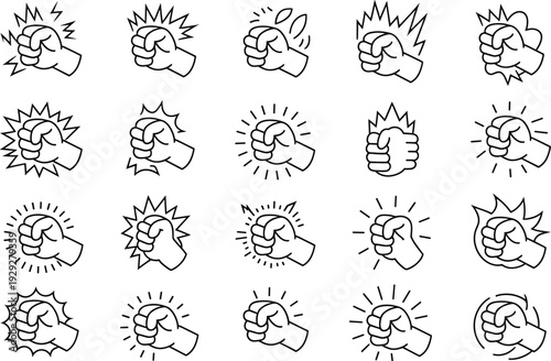 Cartoon fists with motion lines and explosions comic book style cartoon, fists, motion lines, explosions, comic book style, hand gestures, anger, aggression, line white background, black lines, clench