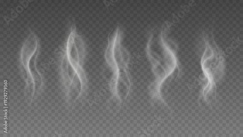 Smoke isolated on transparent background. Vector fog, vapor set.	