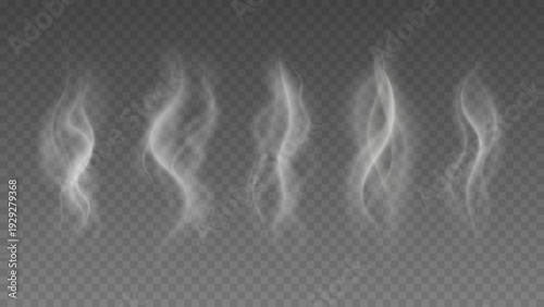 Smoke isolated on transparent background. Vector fog, vapor set.	