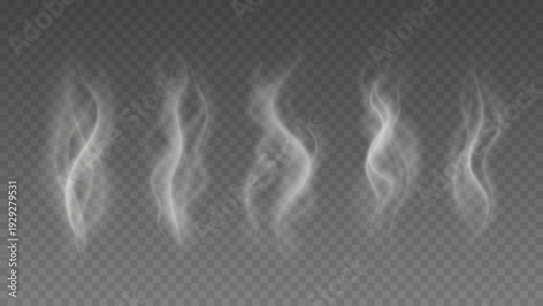 Smoke isolated on transparent background. Vector fog, vapor set.	