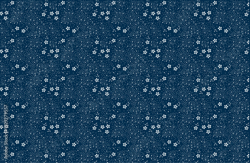 Soft Japanese Floral Pattern in Deep Indigo