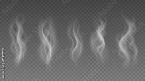 Smoke isolated on transparent background. Vector fog, vapor set.	