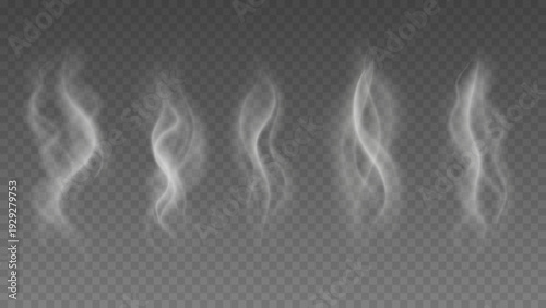 Smoke isolated on transparent background. Vector fog, vapor set.	