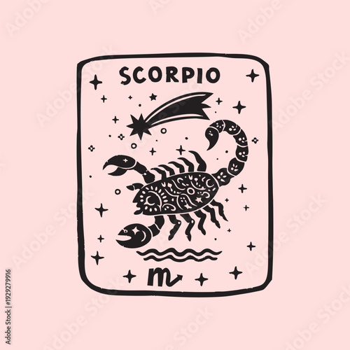 Naive folk illustration of Scorpio. Trendy vector illustration.