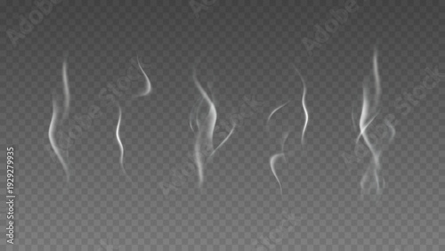 Smoke isolated on transparent background. Vector fog, vapor set.	