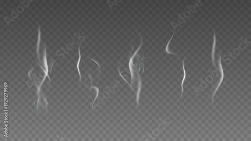 Smoke isolated on transparent background. Vector fog, vapor set.	