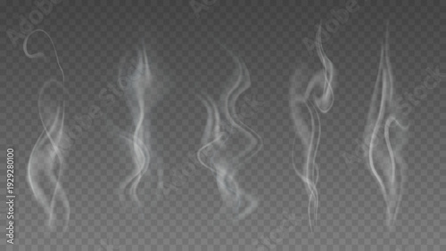 Smoke isolated on transparent background. Vector fog, vapor set.	