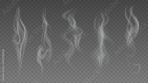 Smoke isolated on transparent background. Vector fog, vapor set.	