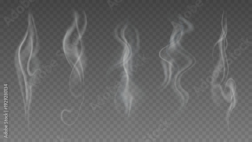 Smoke isolated on transparent background. Vector fog, vapor set.	