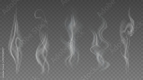 Smoke isolated on transparent background. Vector fog, vapor set.	