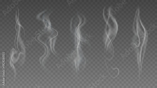 Smoke isolated on transparent background. Vector fog, vapor set.	