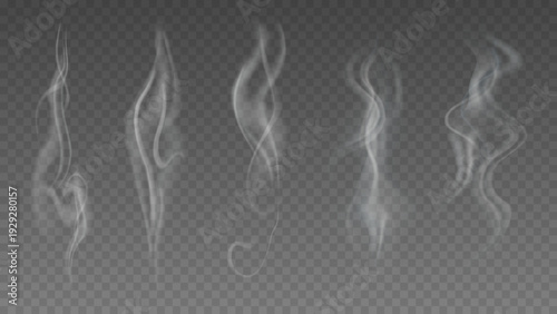Smoke isolated on transparent background. Vector fog, vapor set.	