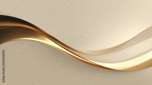 gold wave flowing ribbon on light abstract background smooth golden metallic curve with glossy shine wide horizontal banner for luxury branding, corporate presentation, cosmetic industry