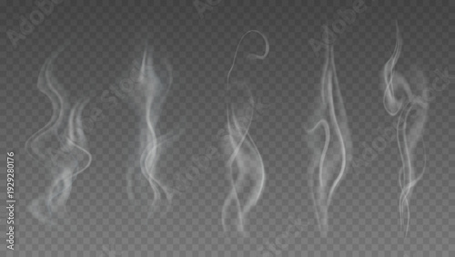 Smoke isolated on transparent background. Vector fog, vapor set.	