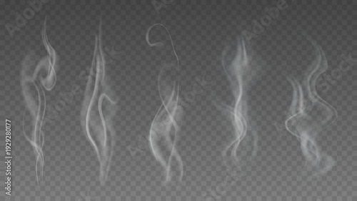 Smoke isolated on transparent background. Vector fog, vapor set.	