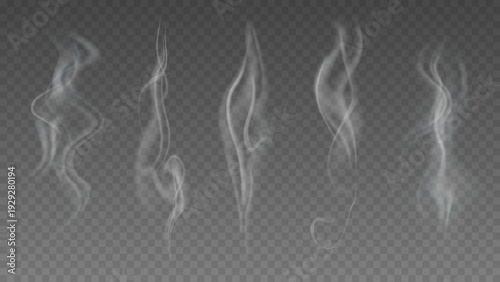 Smoke isolated on transparent background. Vector fog, vapor set.	