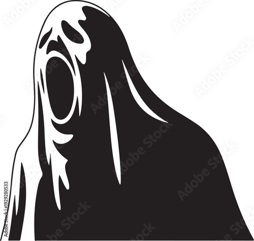 Black and white of a screaming ghost silhouette horror