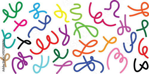 Vibrant colorful squiggles on white background