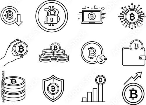 Bitcoin cryptocurrency icons and symbols