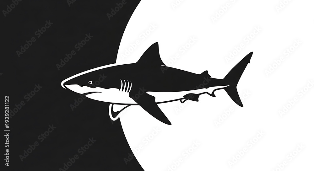 Fototapeta premium Black and white shark silhouette illustration.