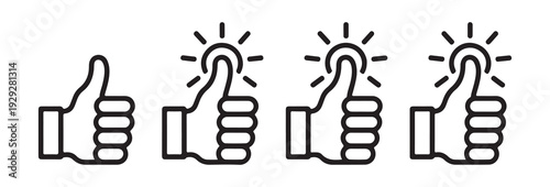 Line art thumbs up icons set success approval positive feedback and engagement symbols on white background