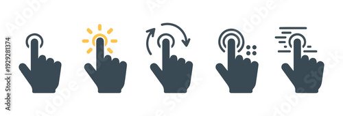 hand click and touch vector icon set with various gestures for user interface design elements