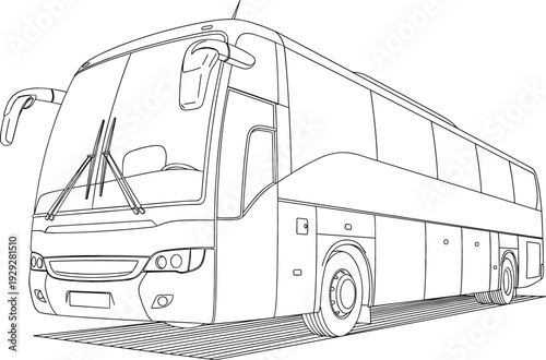 Large passenger coach bus for long distance travel and commercial tourism transportation services minimalist line art vector.