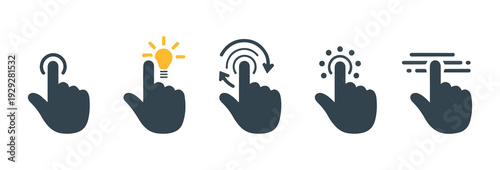hand click and touch vector icon set with various gestures for user interface design elements