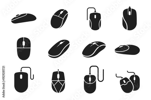 wired computer mouse icon silhouette vector illustration isolated