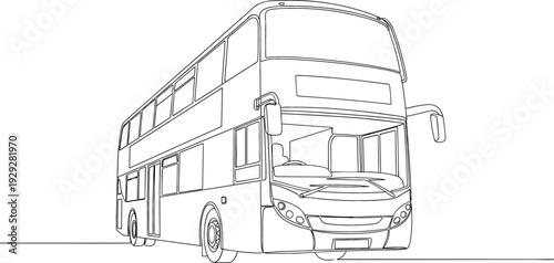 Double decker city sightseeing bus for urban public transportation and tourist excursion travel minimalist line art vector illustration.