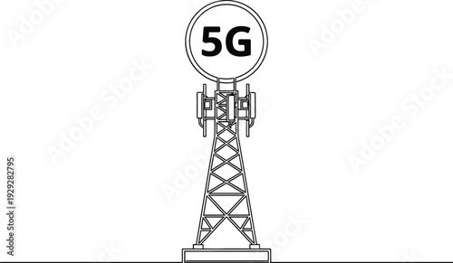 Modern 5G telecommunications signal tower for high speed wireless internet connectivity and future mobile network technology vector.