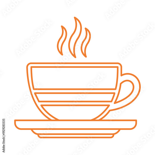 Warm Sip Delight: An orange outlined image depicts a steaming cup of tea or coffee, embodying the essence of comfort and morning rituals.
