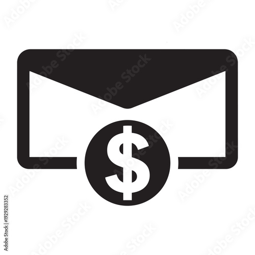 Professional icon featuring envelope and dollar sign symbolizing digital billing, email marketing ROI, paid subscriptions, and electronic financial business communications.