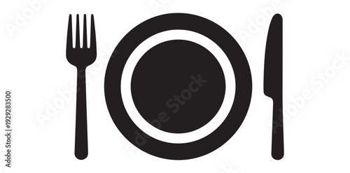 Dining Essentials: A simple yet elegant illustration of a plate, fork, and knife, perfectly arranged to evoke the anticipation of a delightful meal.