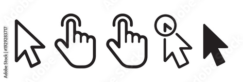 Computer mouse cursor and hand pointer clicking icons set isolated on white background web interface symbols