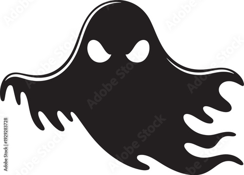 Black ghost with white eyes on white background spooky